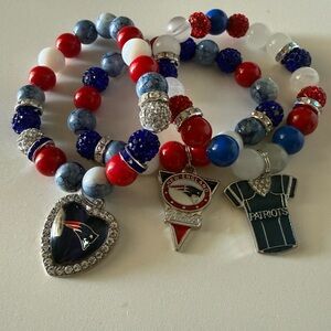 NFL Patriots Charm Bracelets with Red, Blue, and White Beads